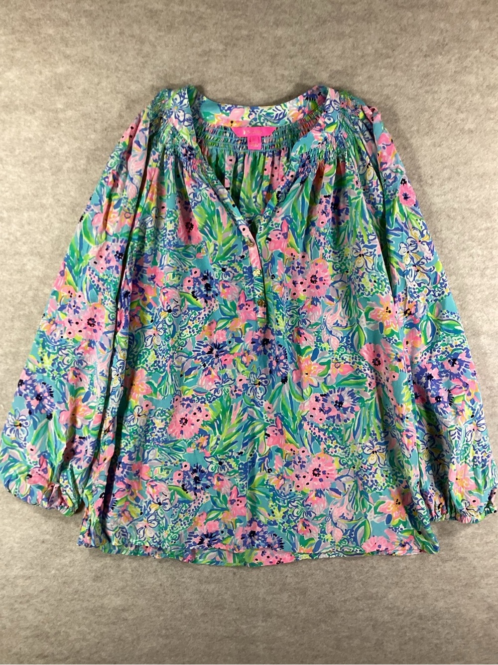 Lilly Pulitzer Elsa blouse in silk Almfi Blue Alligator Peasant Blouse